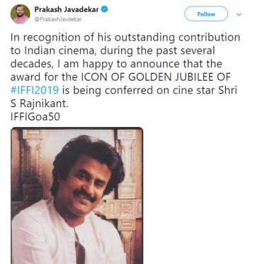 Rajinikanth IFFI Award 2019